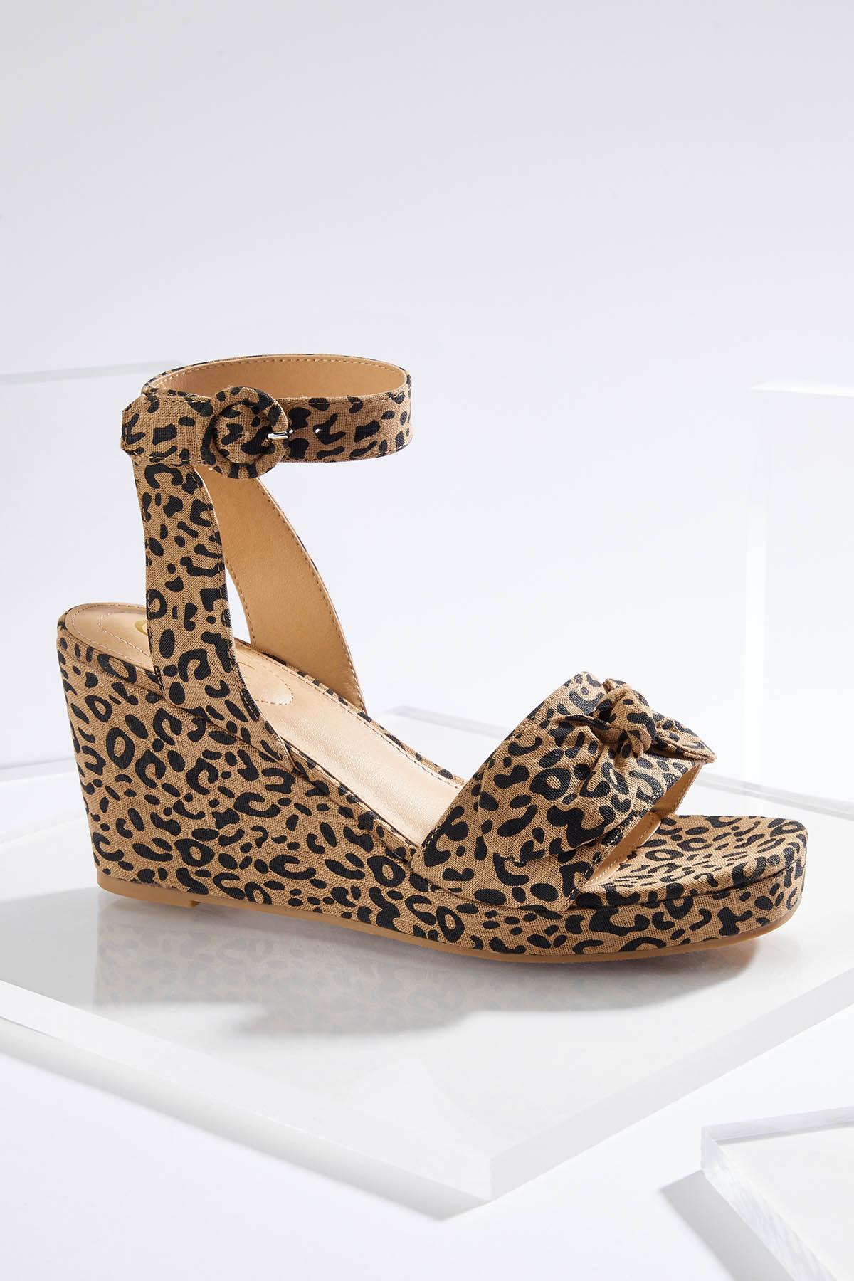Leopard Bow Vamp Wedge Sandals
