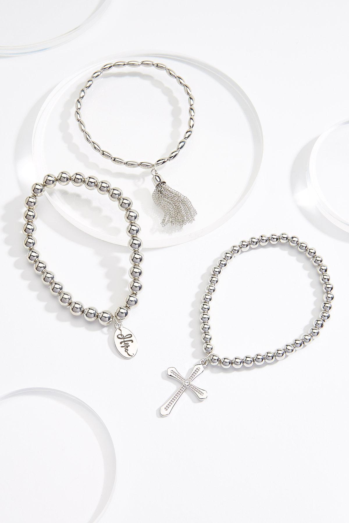 Cross Charm Silver Bracelet Set