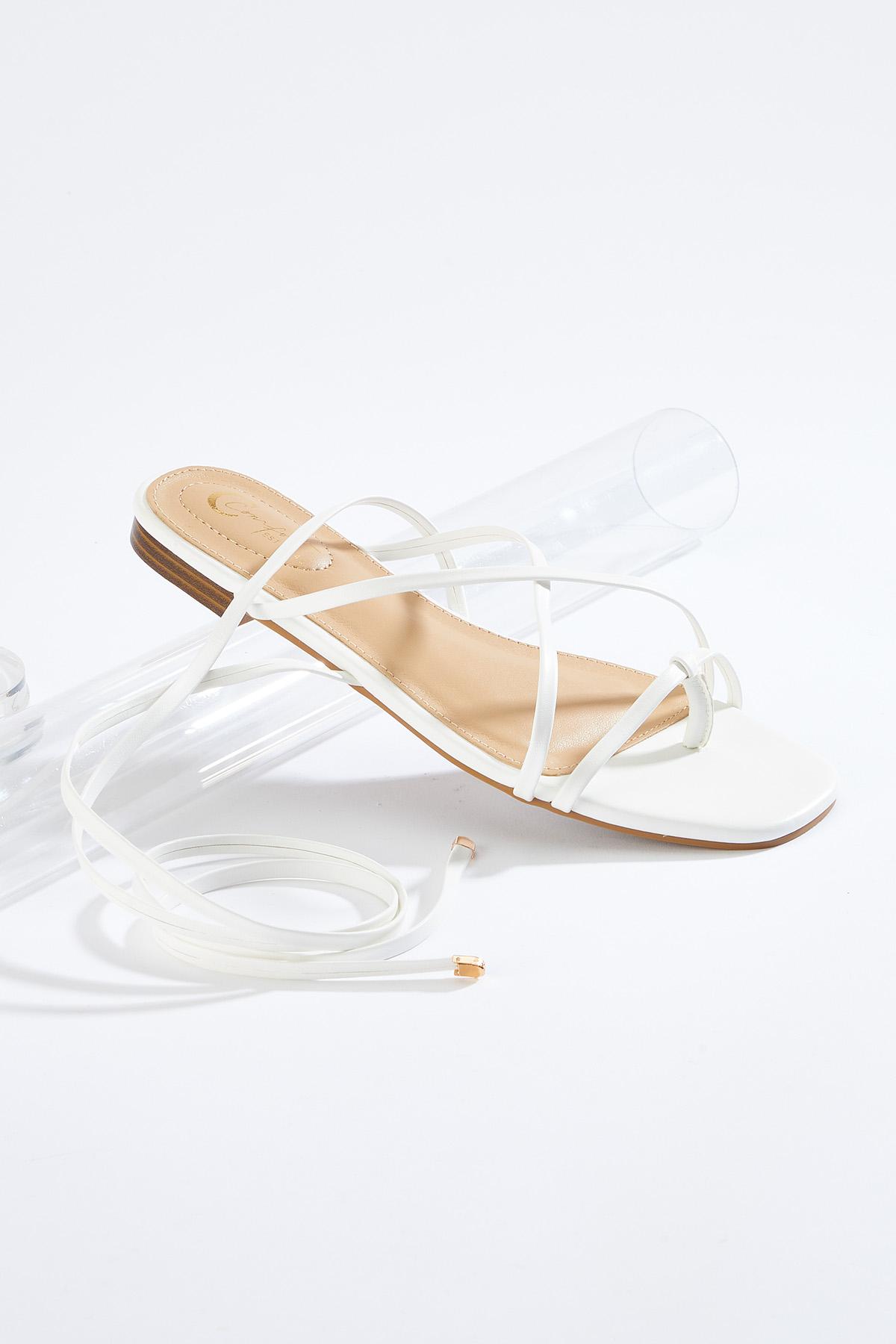 Lace-Up White Sandals