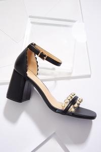 Wide Width Lucite Pearl Band Heeled Sandals