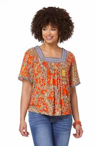 Embroidered Trim Paisley Top