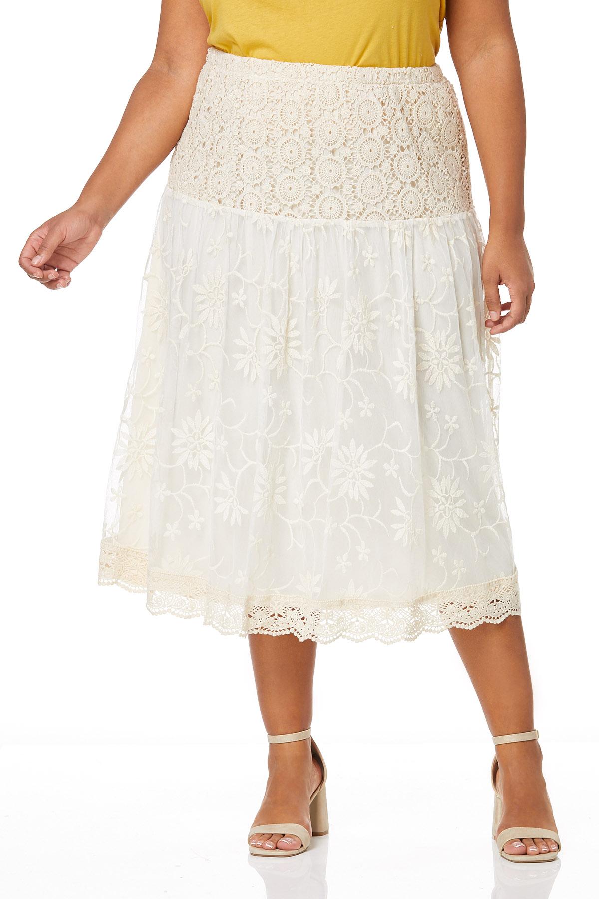 Plus Size Lace Mesh Midi Skirt