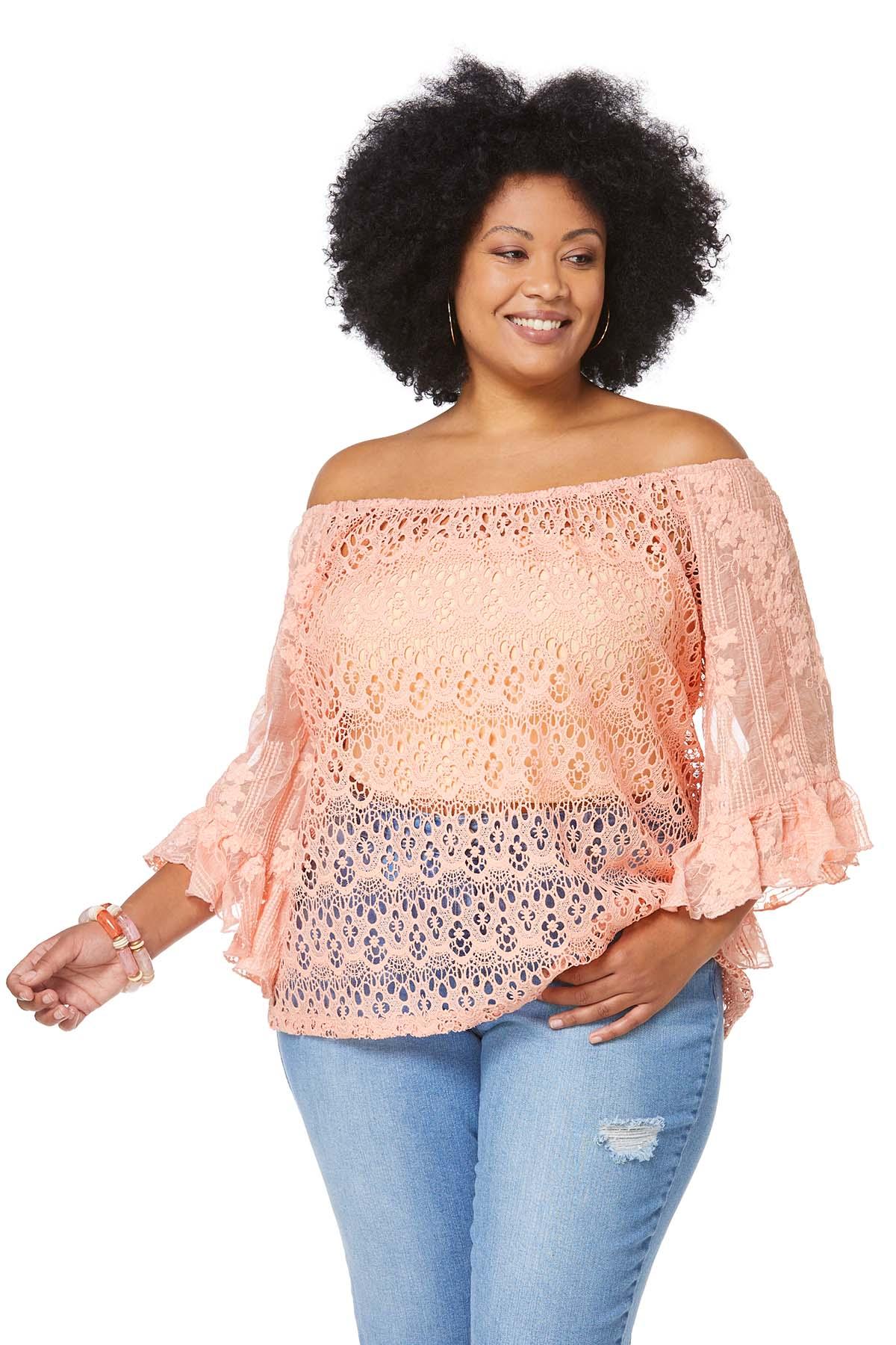 Valiente Amedrentador Línea del sitio Plus Size Coral Crochet Top Shirts & Blouses Cato Fashions