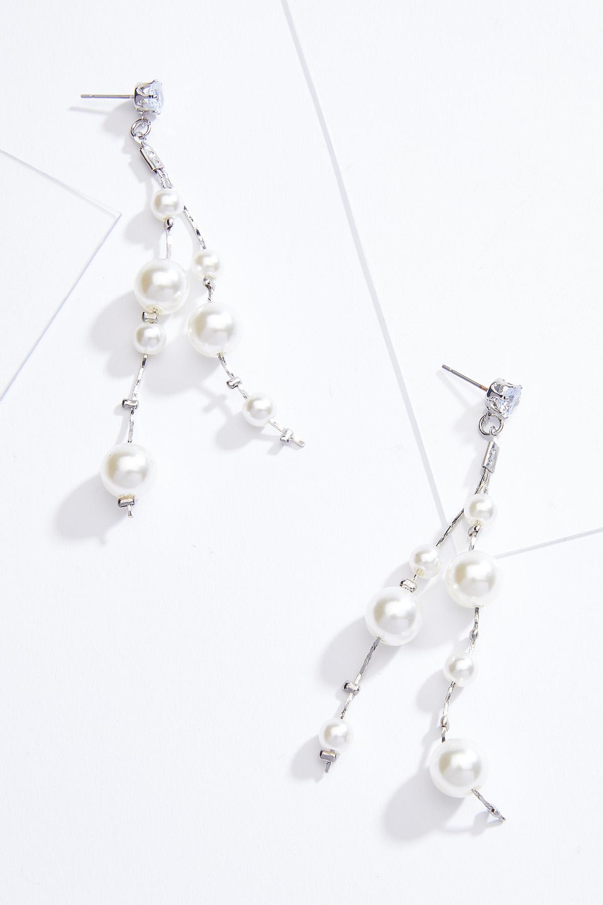 Cubic Zirconia Pearl Linear Earrings