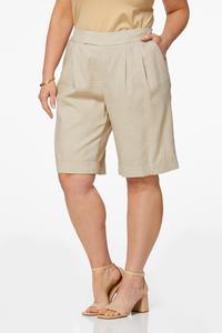Plus Size Tan Linen Shorts