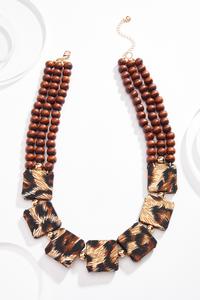 Animal Fabric Wood Bead Necklace