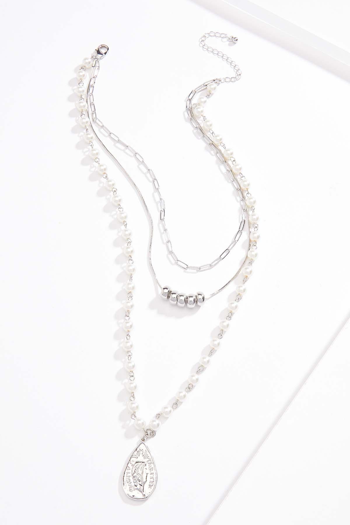 Coin Charm Pearl Layered Necklace