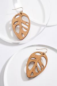 Cutout Wood Leaf Earrings