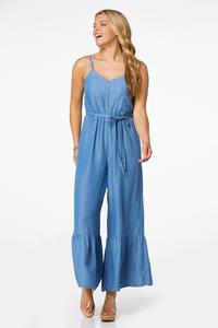 Flounced Chambray Jumpsuit