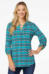 Plaid Tab Sleeve Top