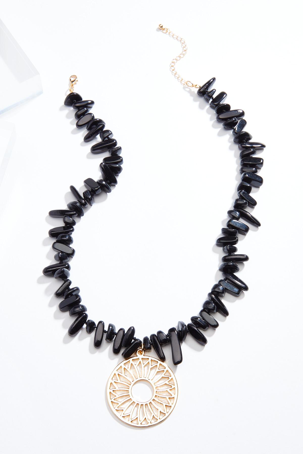 Black Lucite Gold Pendant Necklace
