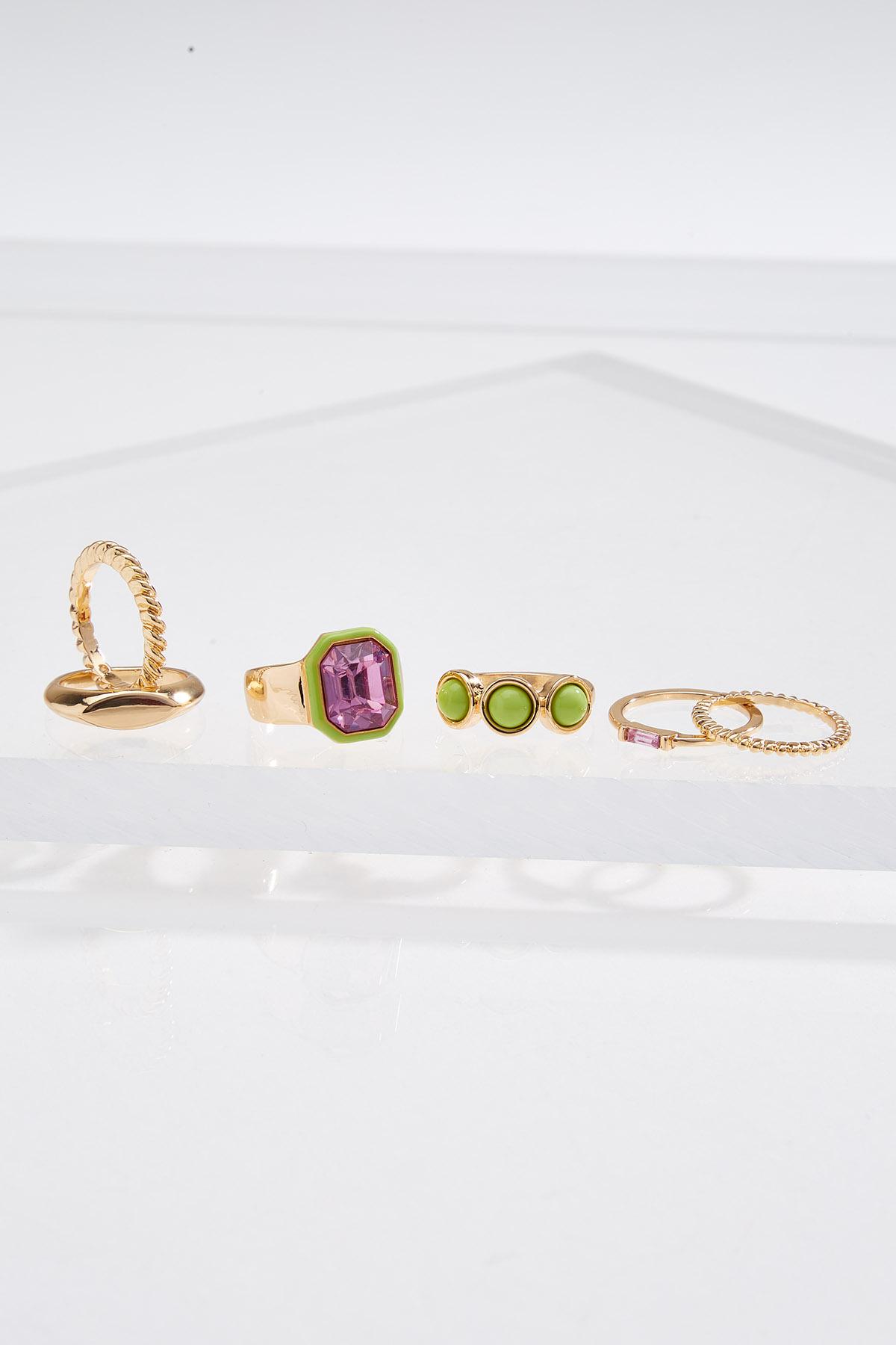 Green Pink Gold Ring Set