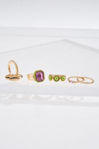 Green Pink Gold Ring Set
