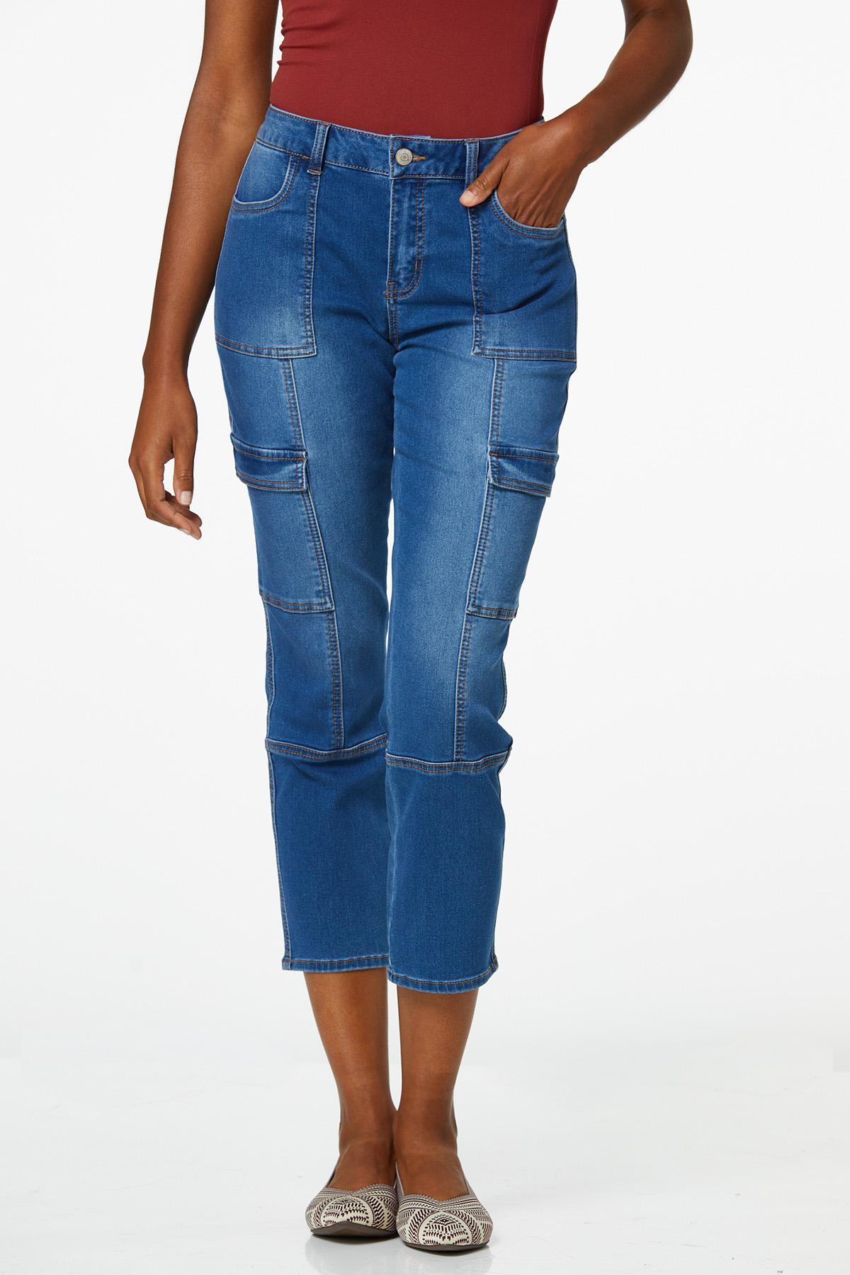 Petite Cropped Cargo Girlfriend Jeans