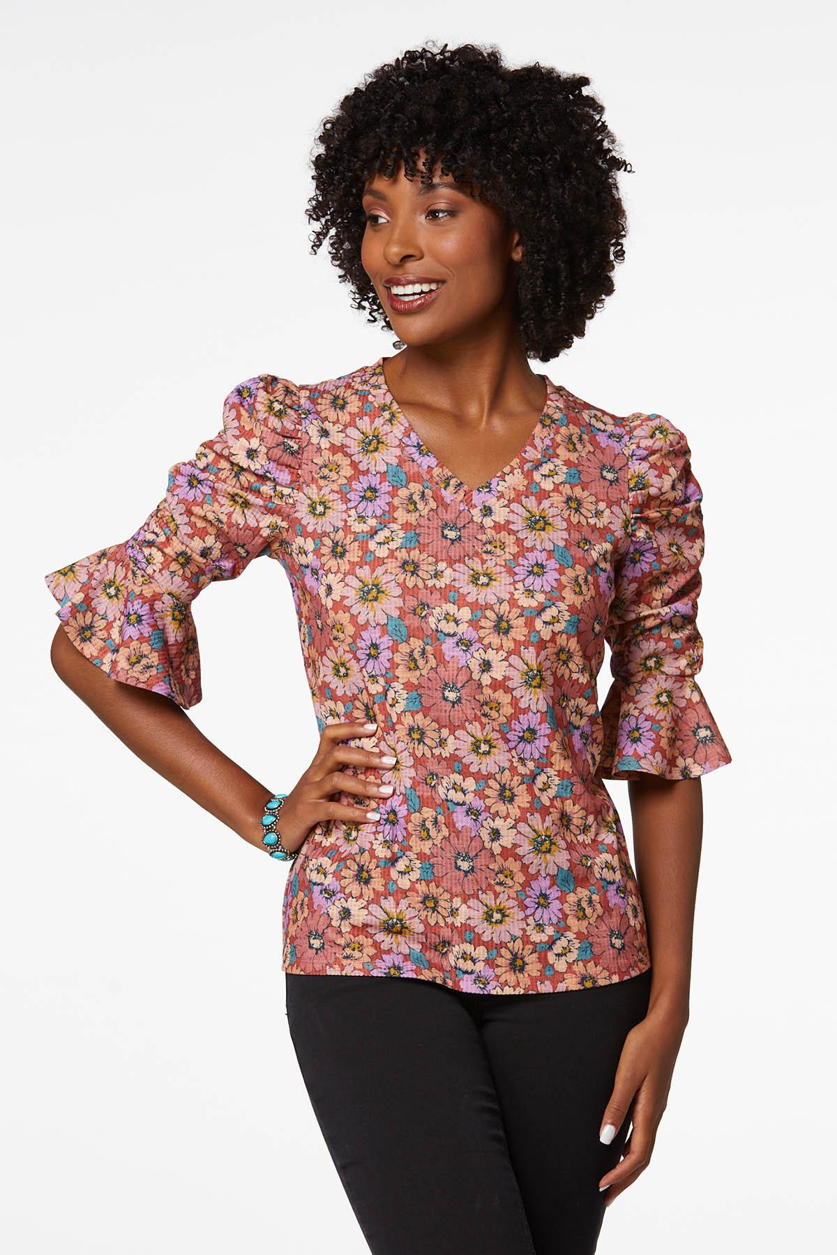 Floral Ruched Sleeve Top