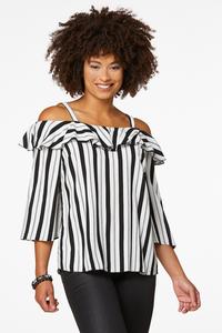 Black And White Cold Shoulder Top