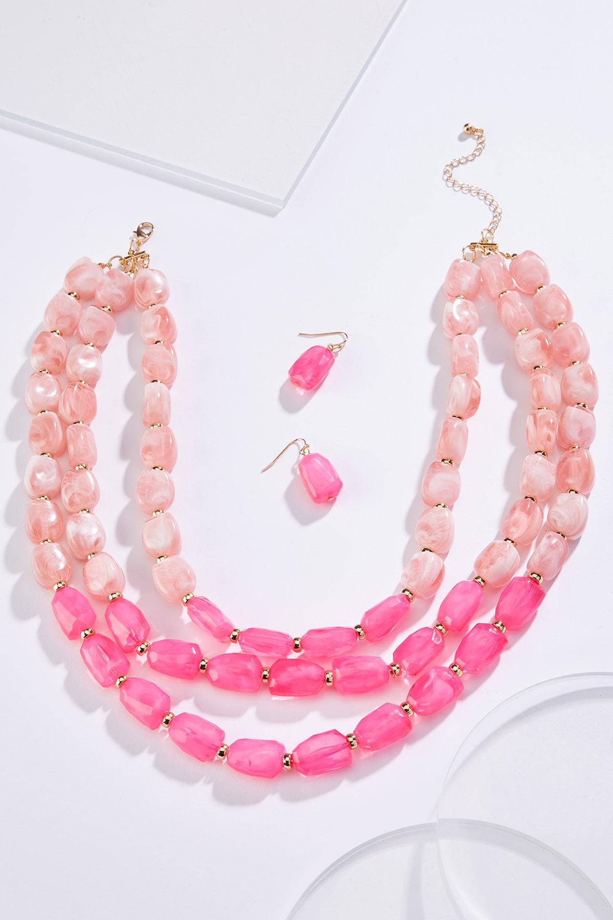 Pink Resin Chunky Necklace Set