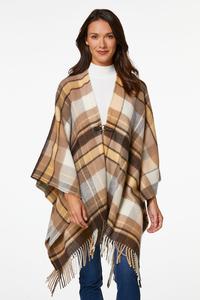 Buckle Front Plaid Poncho