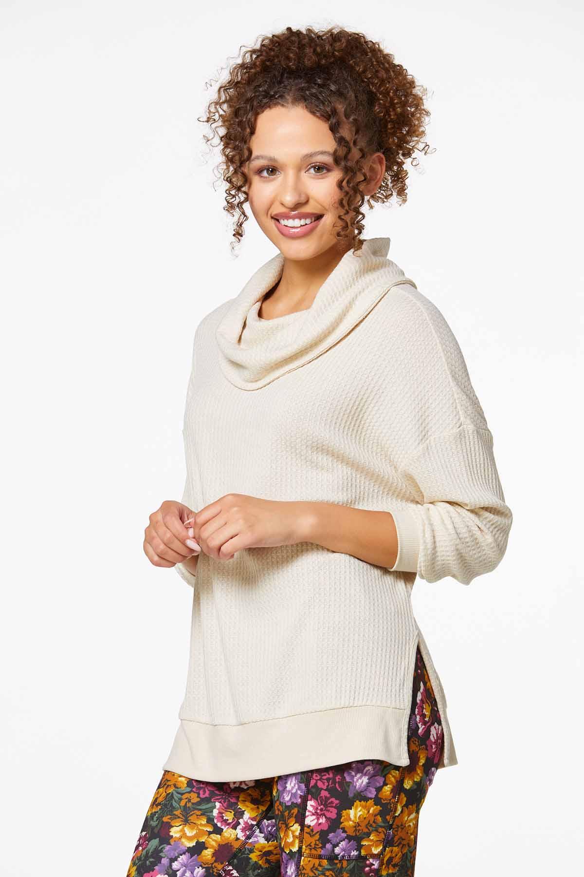Cowl Neck Waffle Top