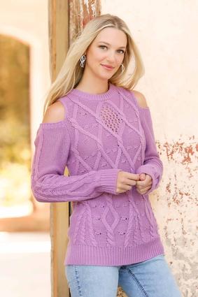  Cable Cold Shoulder Sweater