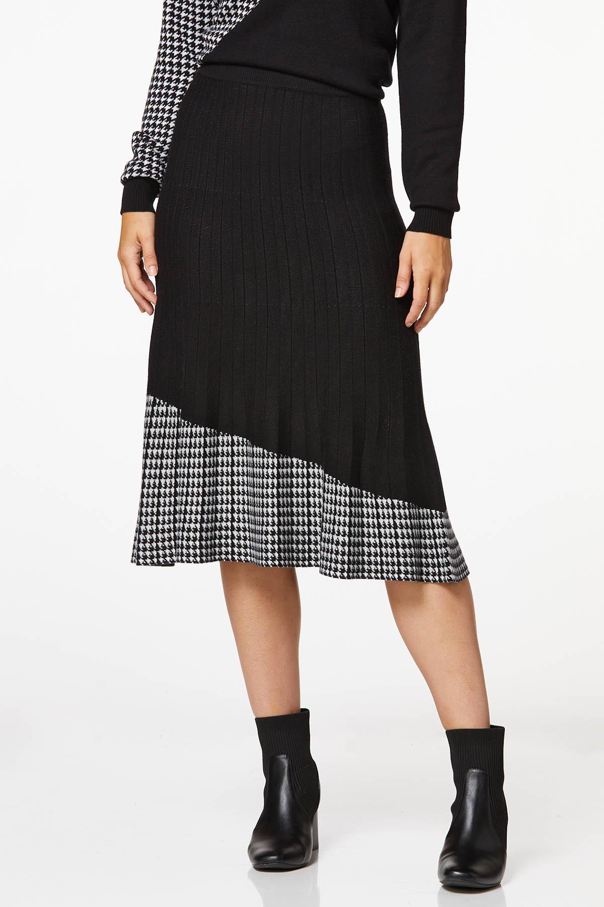 Colorblock Houndstooth Skirt