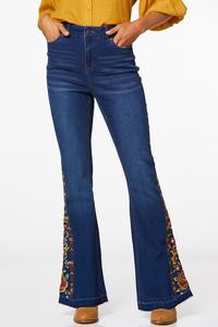 Petite Floral Embroidered Flare Jeans