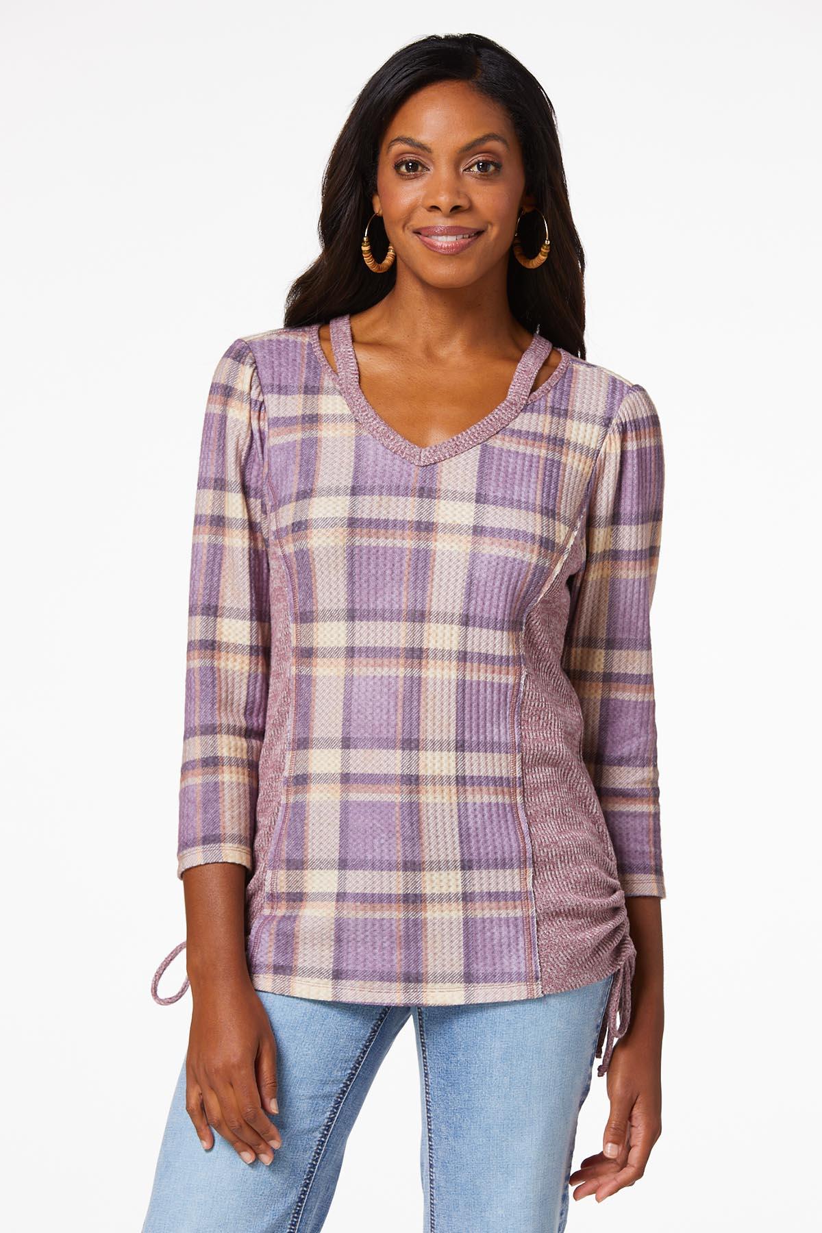 Plaid Cinched Waffle Top