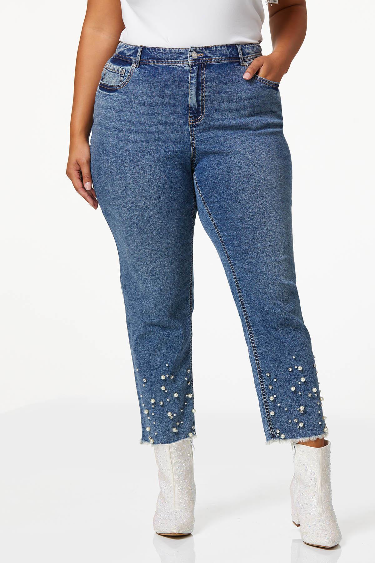 Cato Fashions  Cato Plus Size Frayed Pearl Rhinestone Jeans