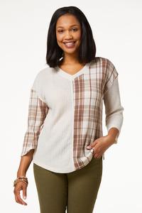 Plaid Colorblock Waffle Top