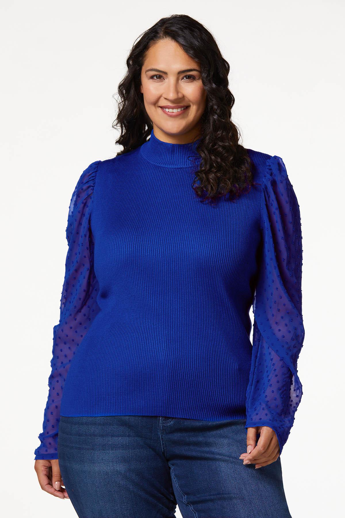Cato Fashions  Cato Plus Size Blue Clip Dot Sleeve Sweater
