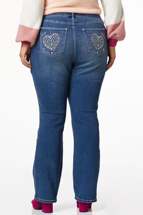 Plus Size Rhinestone Snowflake Pocket Jeans