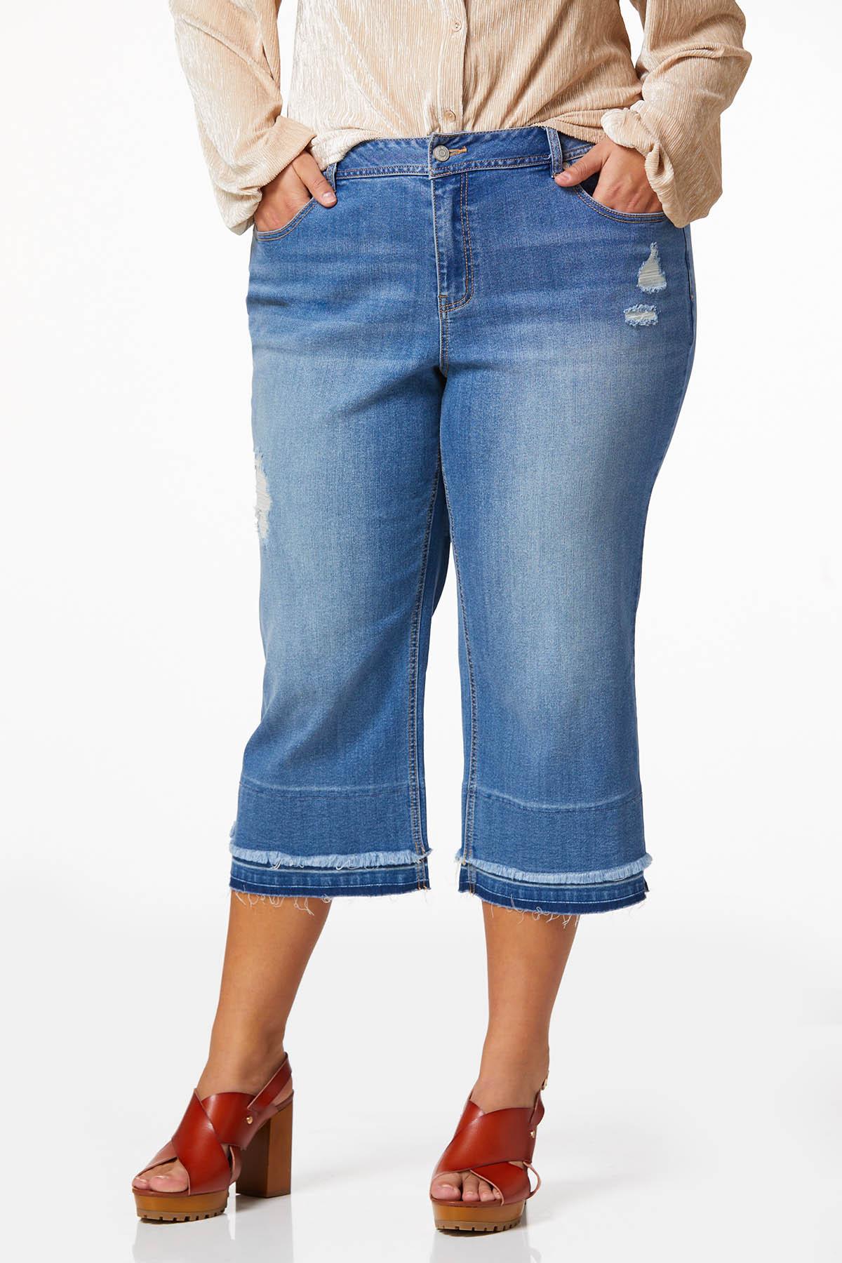 Cato Fashions  Cato Plus Size Cropped Layered Frayed Jeans