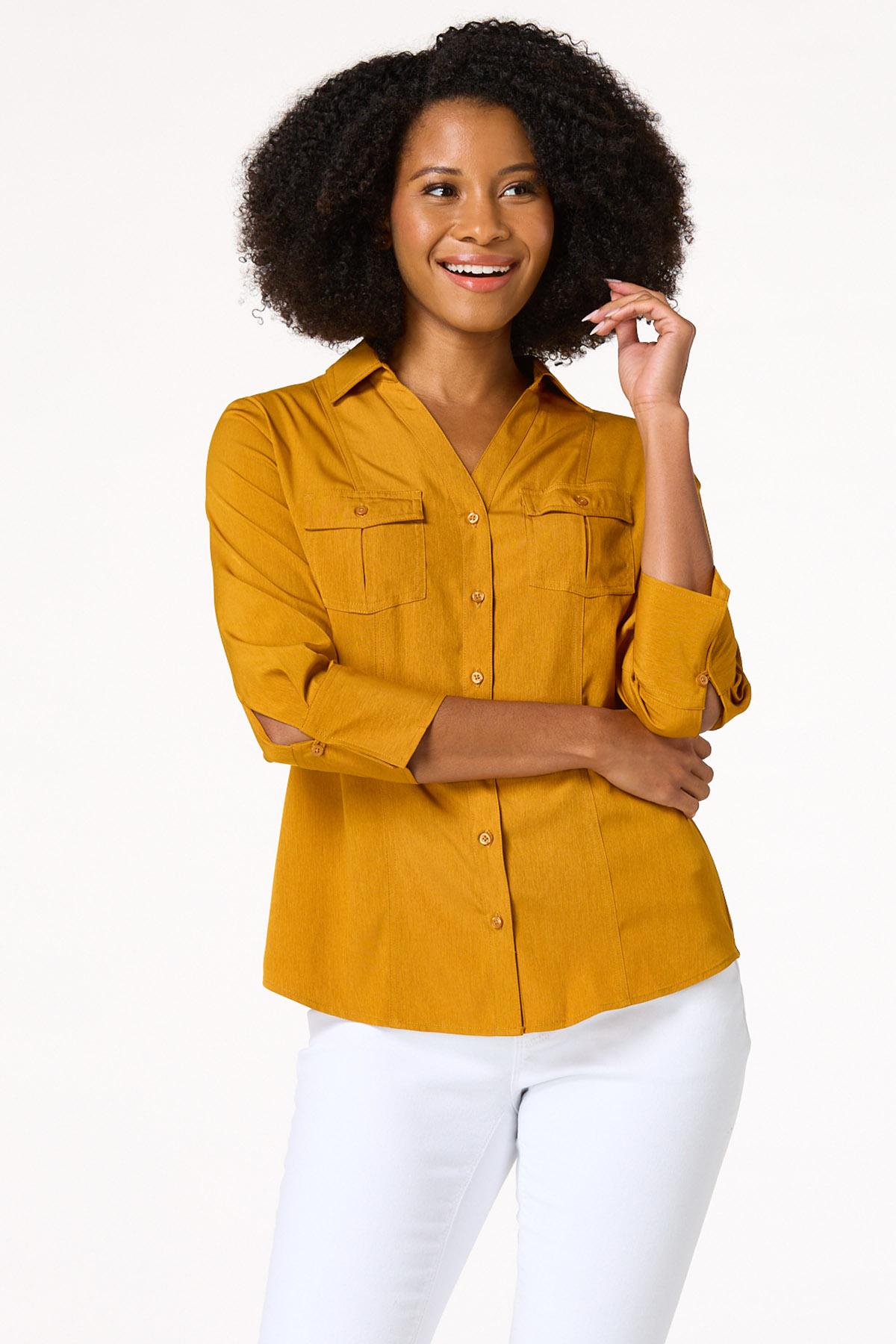 Yellow button up shirt womens cheap