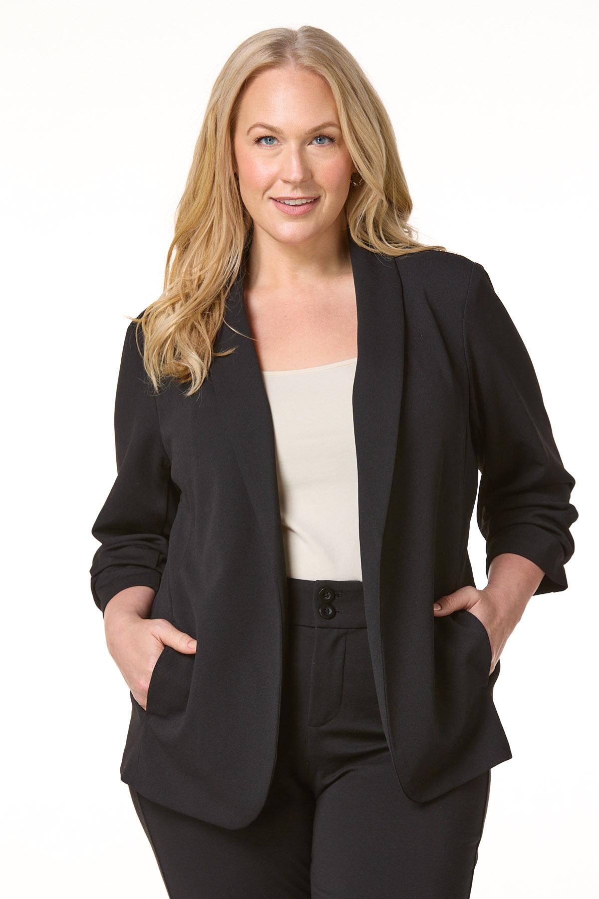 Plus Petite Crepe Ruched Sleeve Blazer