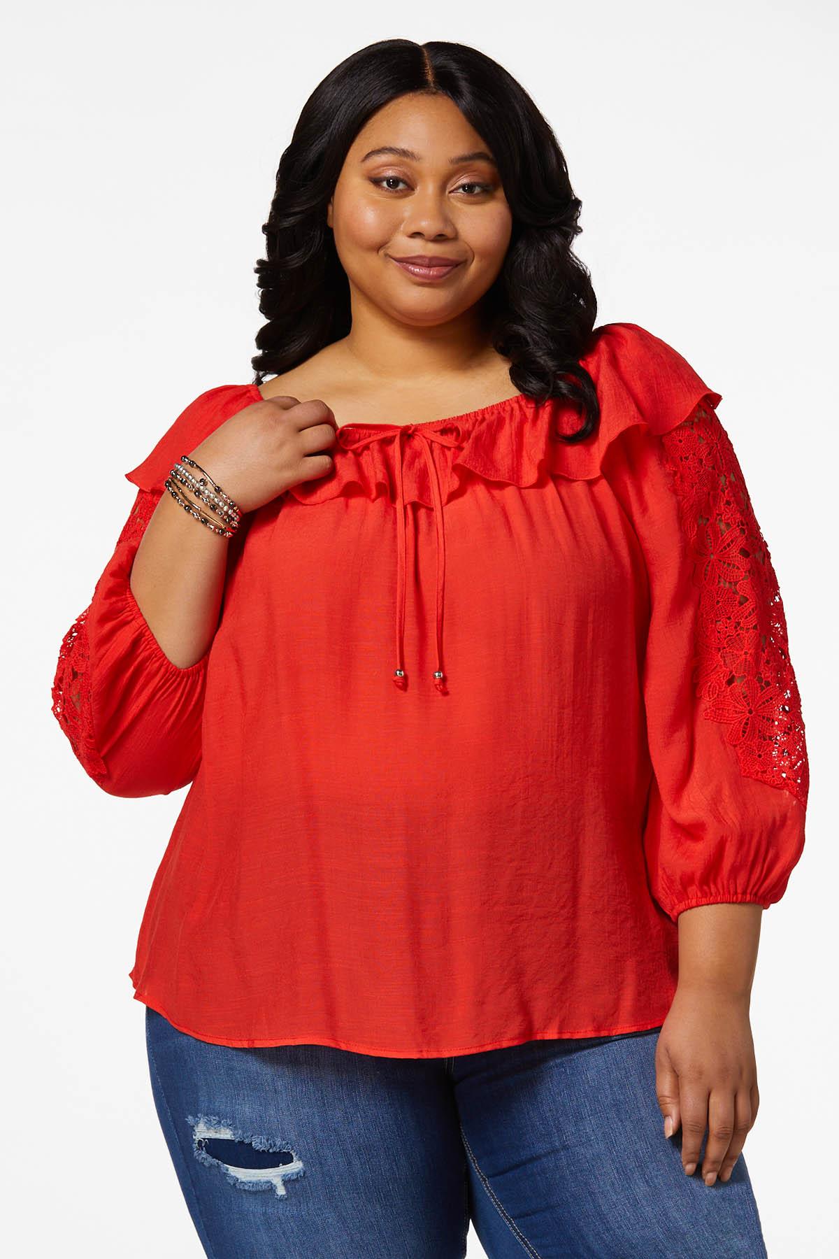 Cato Fashions  Cato Plus Size Red Lace Sleeve Top