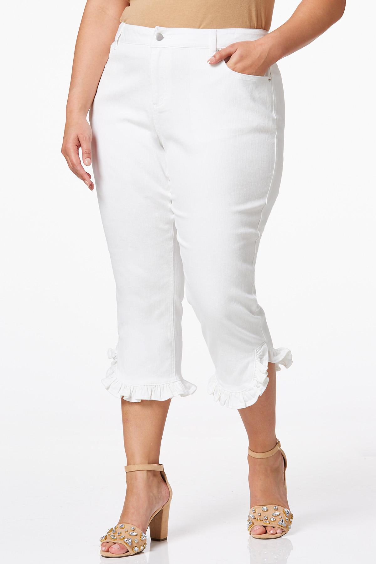 Cato Fashions  Cato Plus Size White Cropped Ruffle Jeans