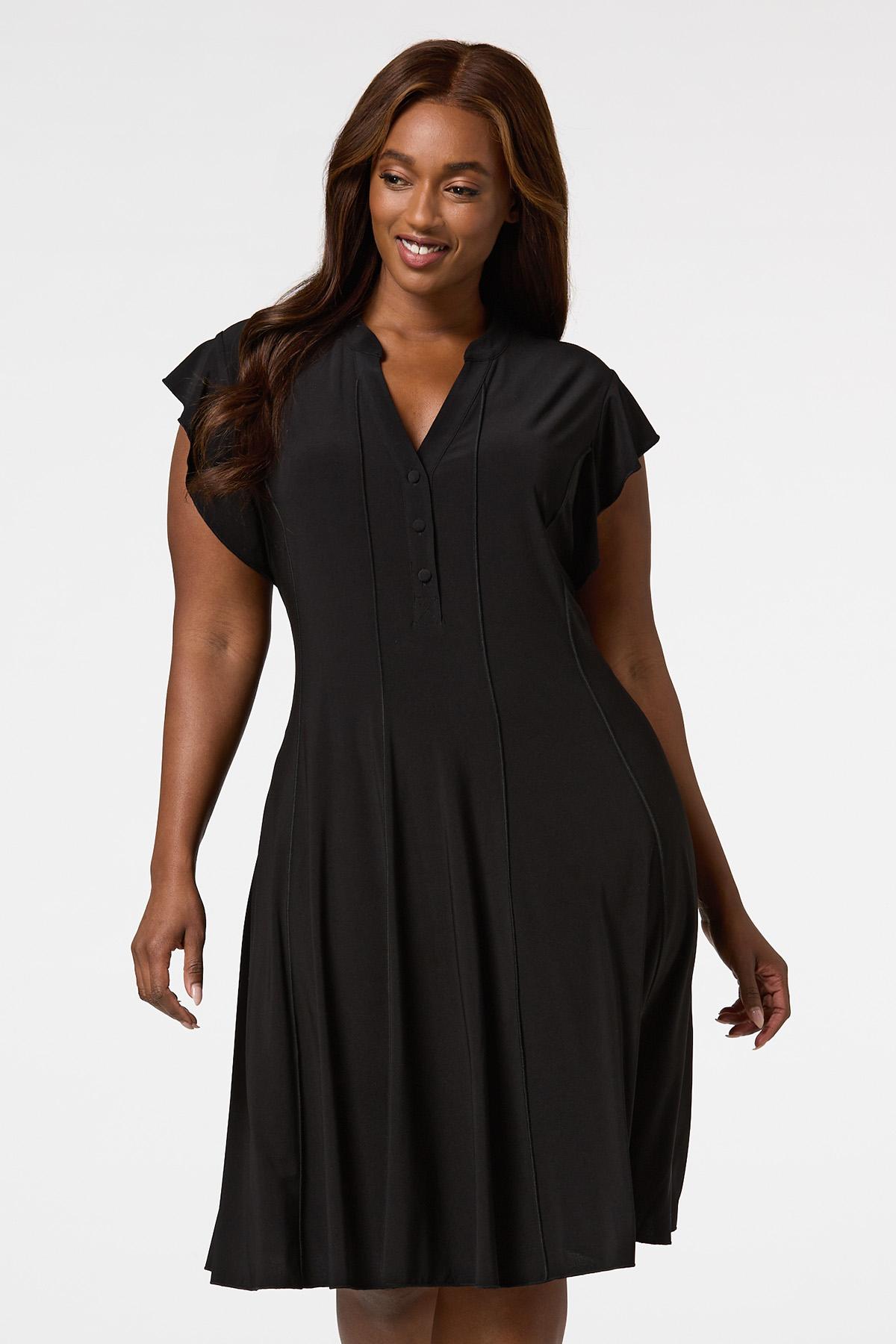 Cato Fashions  Cato Plus Size Solid Flutter Sleeve Black Dress