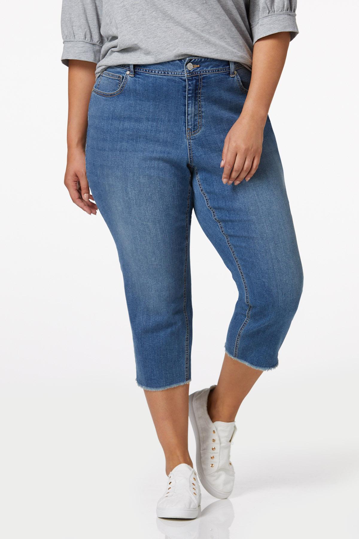 Plus Size Girlfriend Frayed Hem Jeans