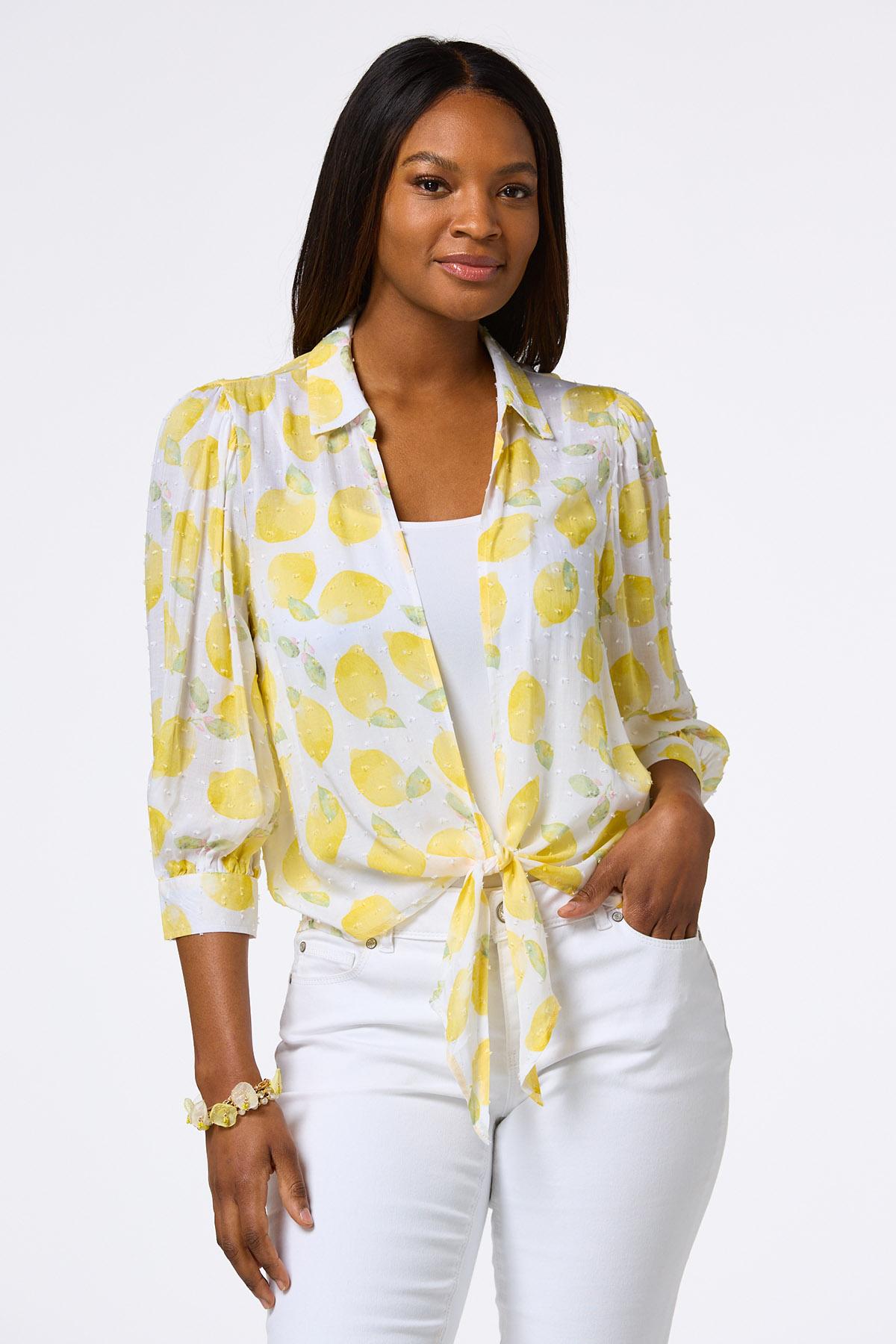 Sheer blouse - Light yellow/Floral - Ladies