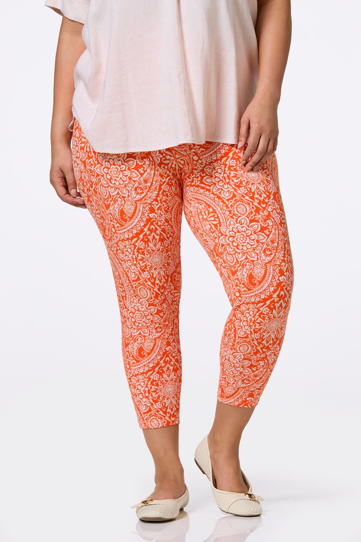 Cato Fashions  Cato Plus Size Cropped Orange Paisley Leggings