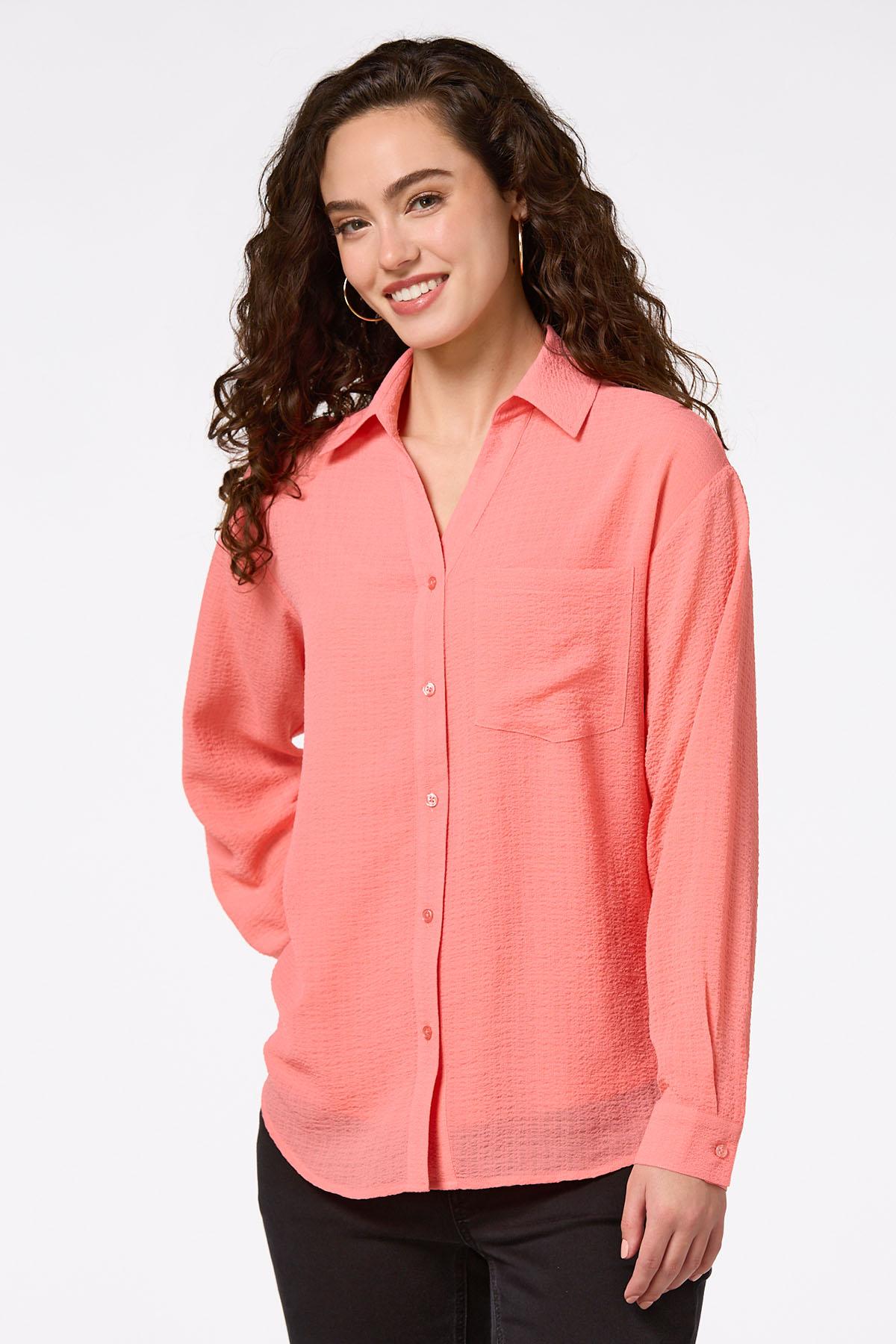 Cato Solid Sheer Button Down Top