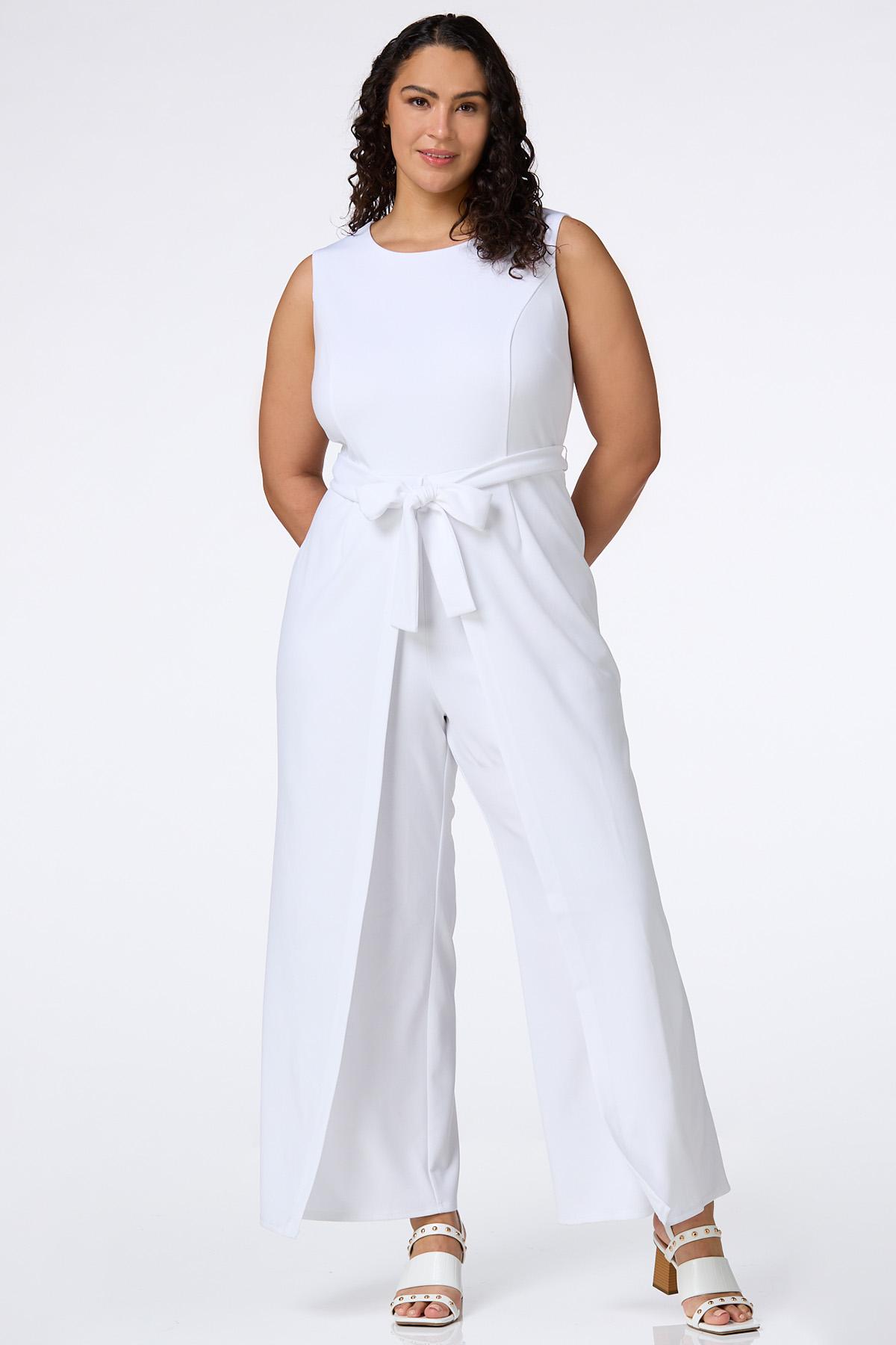 Cato Fashions  Cato Plus Size Petite White Split Leg Jumpsuit