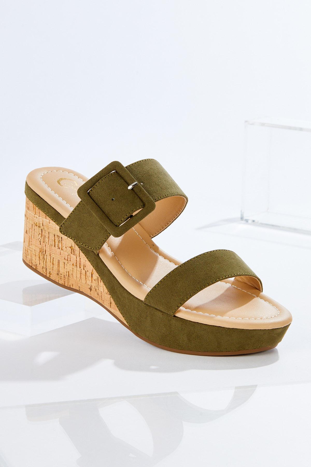Cato Fashions Cato Wide Width Buckle Band Cork Wedges
