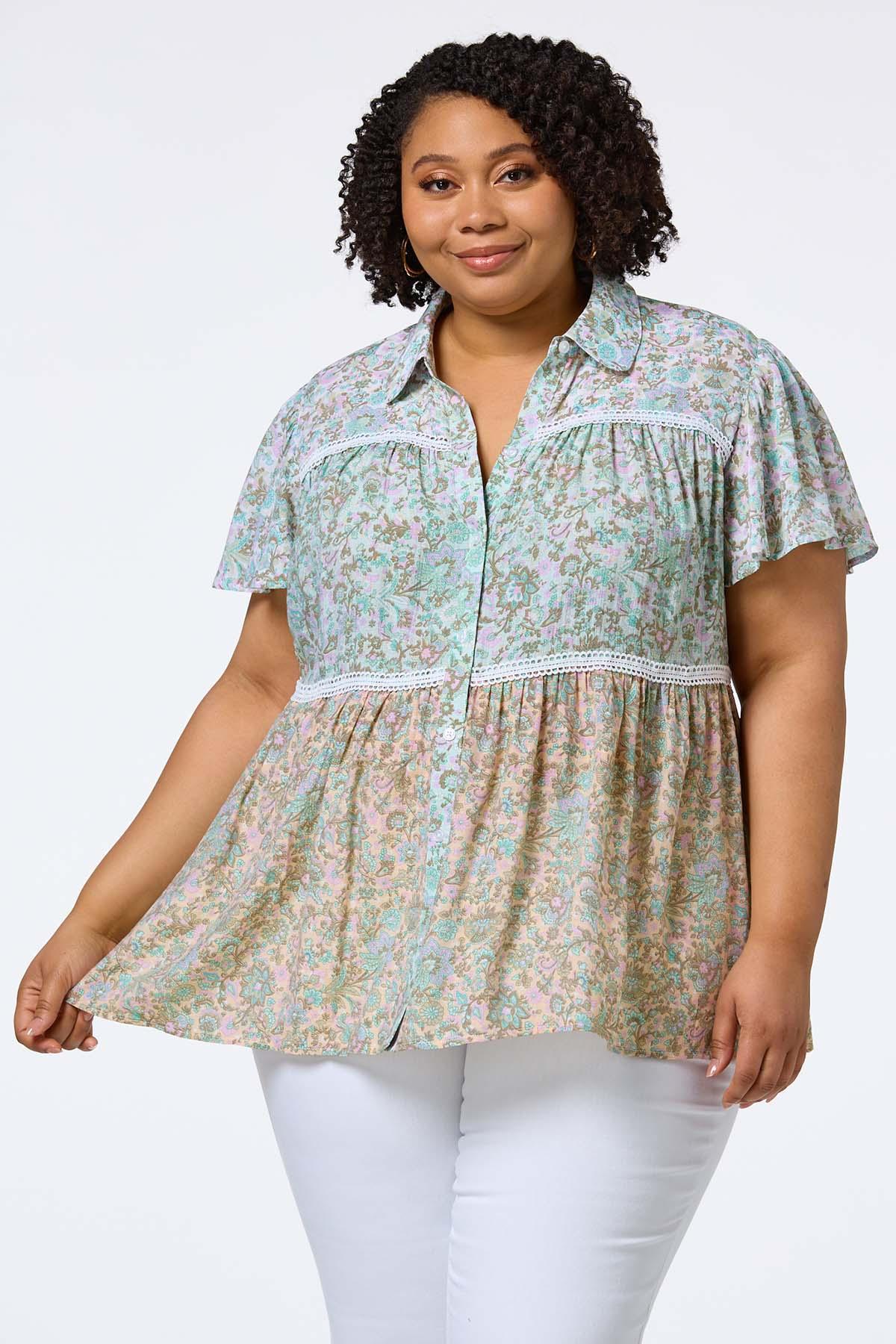 Cato Fashions  Cato Plus Size Tiered Floral Lace Shirt