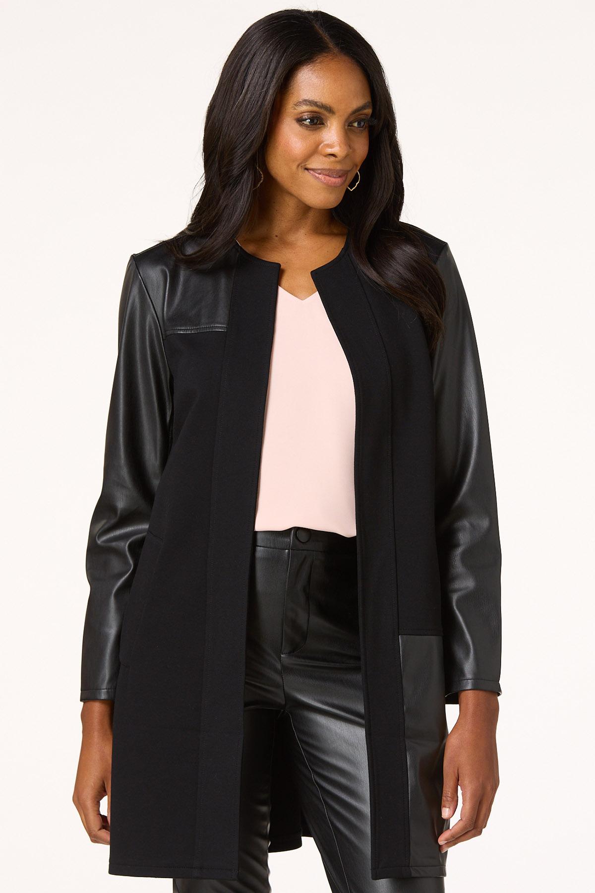 Faux Leather Mix Topper Black