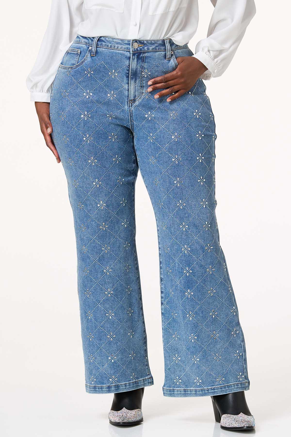 Wide Leg Jeans Women's Plus Size Bling Jeans Straight Leg