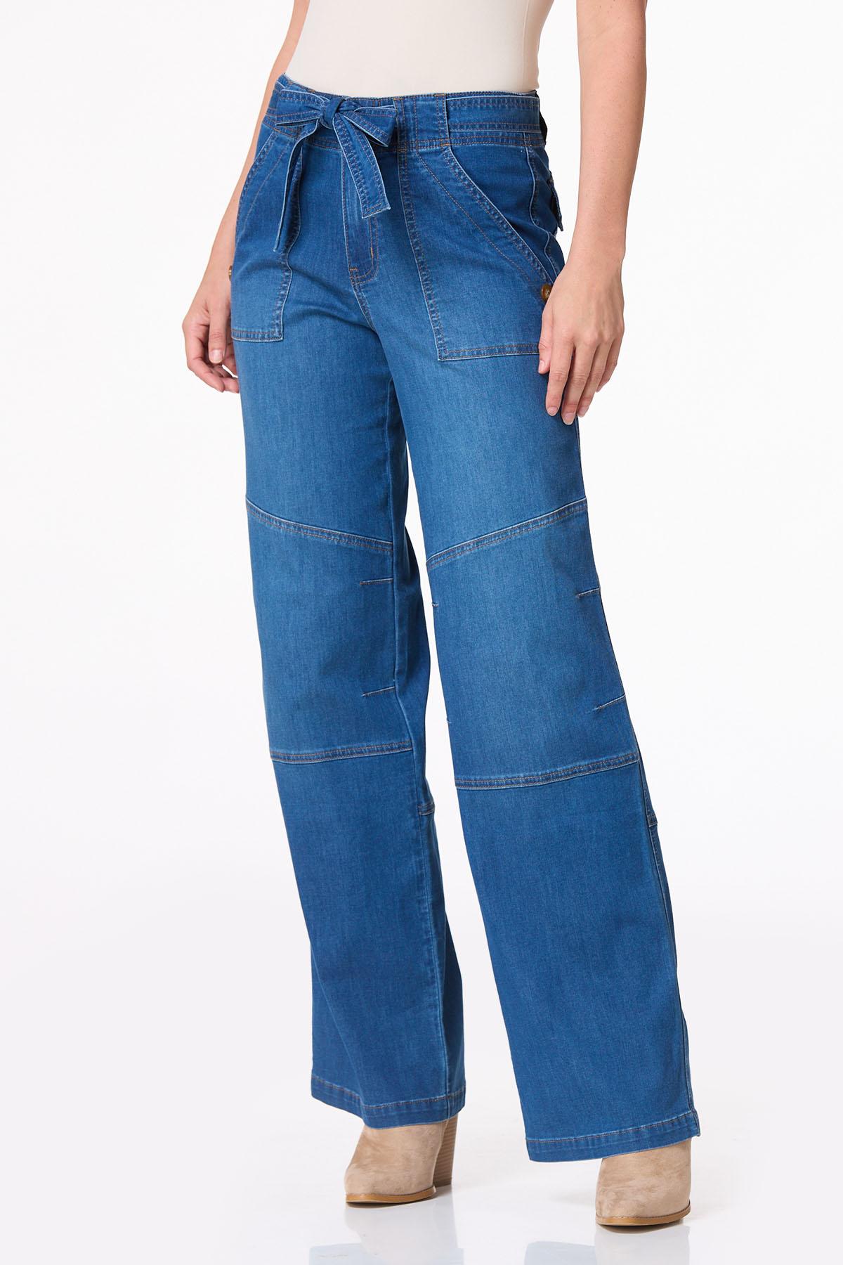 【THEAIRTOWN】Cat Leather Wide Jeans Womens Denim Bottoms – TandyWear