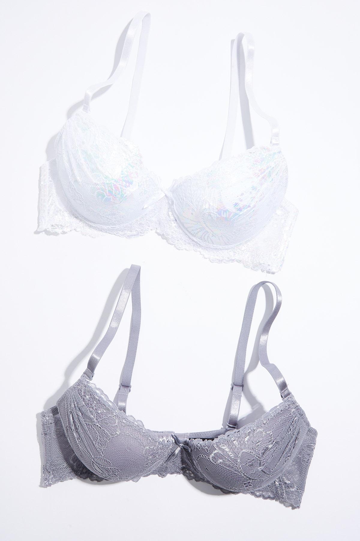 Cato Fashions | Cato Iridescent Ivory Gray Lace Bra Set