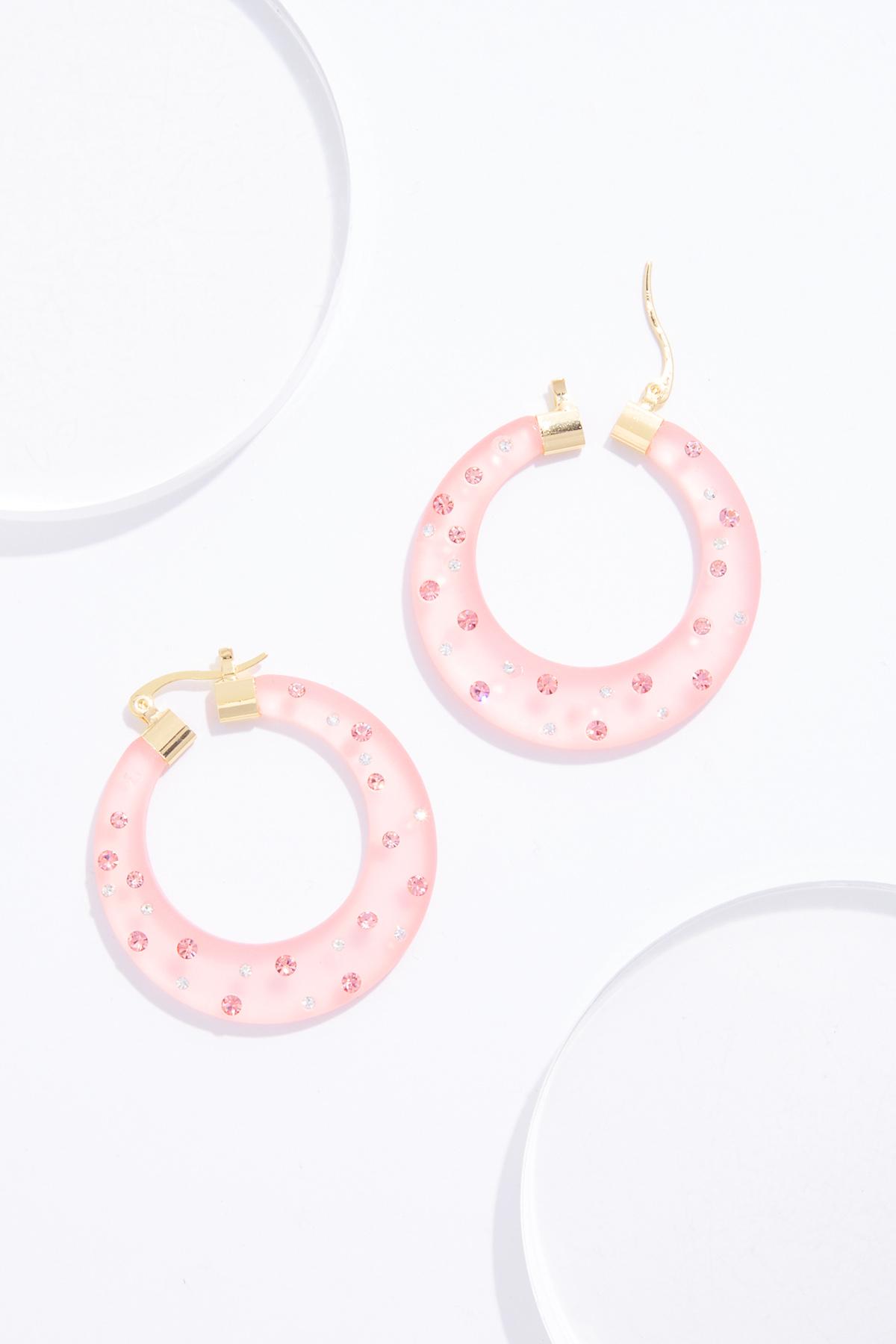 Cato Lucite Rhinestone Hoop Earrings Pink