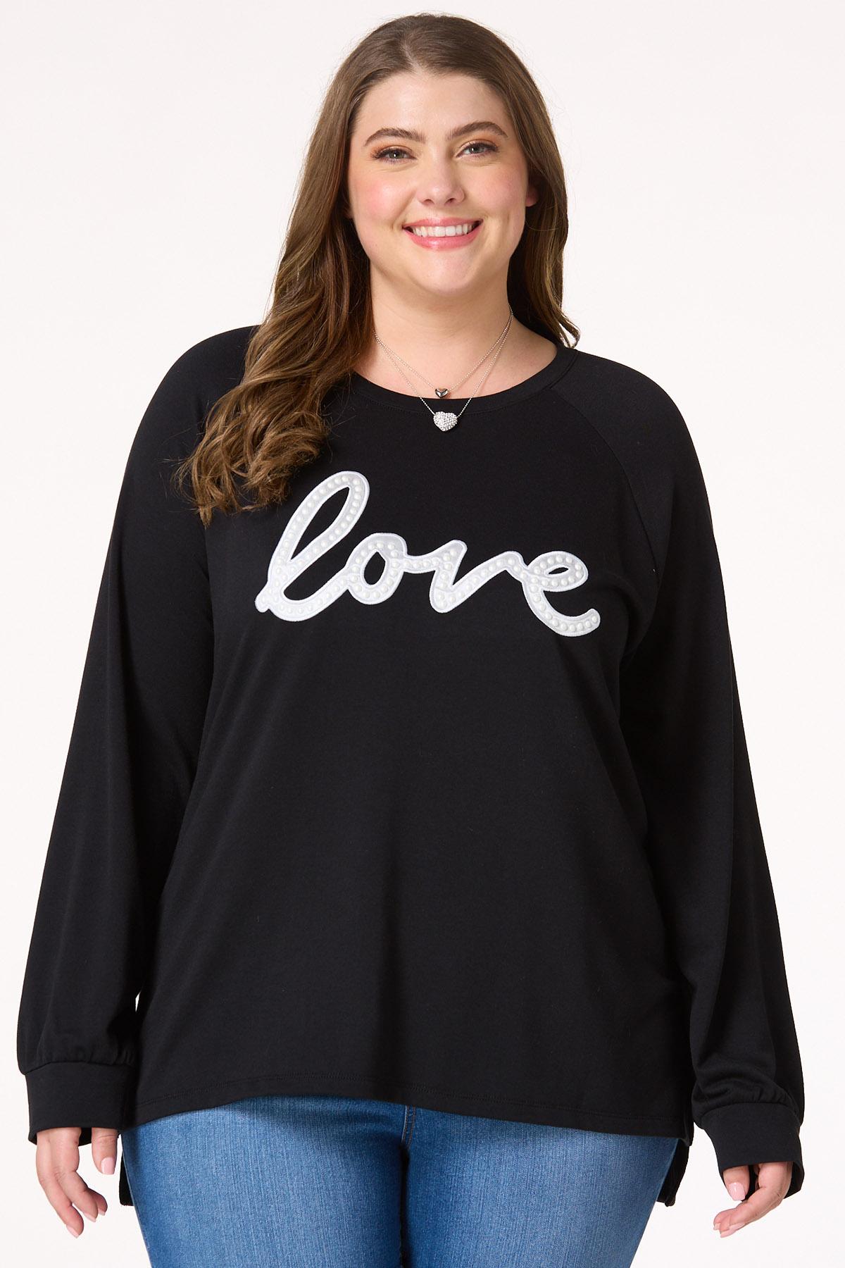 Cato Fashions | Cato Plus Size Pearl Embellished Love Sweatshirt Cato Fashions | Cato Plus Size Pearl Embellished Love Sweatshirt